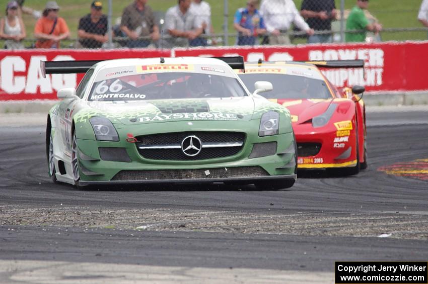 Frankie Montecalvo's Mercedes-Benz AMG SLS GT3 and Henrique Cisneros' Ferrari 458 GT3 Italia