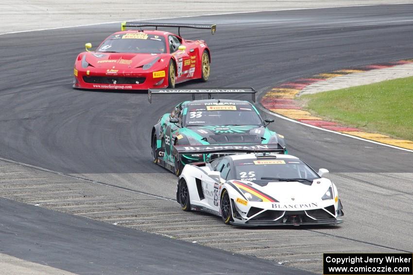 Tomas Enge's Lamborghini Gallardo GT3 FL2, James Davison's Nissan GT-R GT3 and Olivier Beretta's Ferrari 458 GT3 Italia