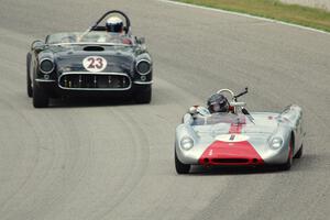 Sandra McNeil's Lotus 23B and Todd Stuckart's Chevy Corvette