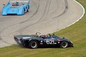 Tom Shelton's Lola T-70 Spyder spins off at turn 7.