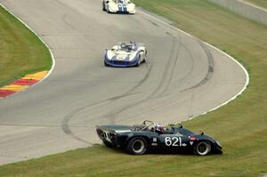 Tom Shelton's Lola T-70 Spyder spins and stalls at turn 7.