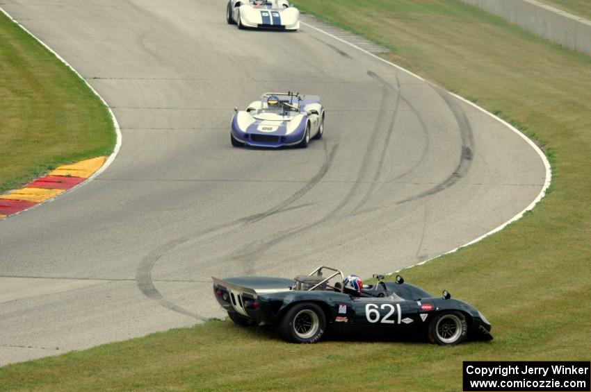 Tom Shelton's Lola T-70 Spyder spins and stalls at turn 7.