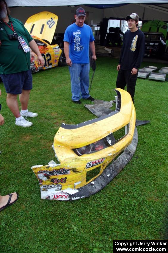 Damaged bodywork souvenir from John Atwell's Chevy Camaro