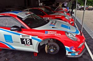 John Goetz's Porsche GT3 Cup along with the other Wright Motorsports cars.