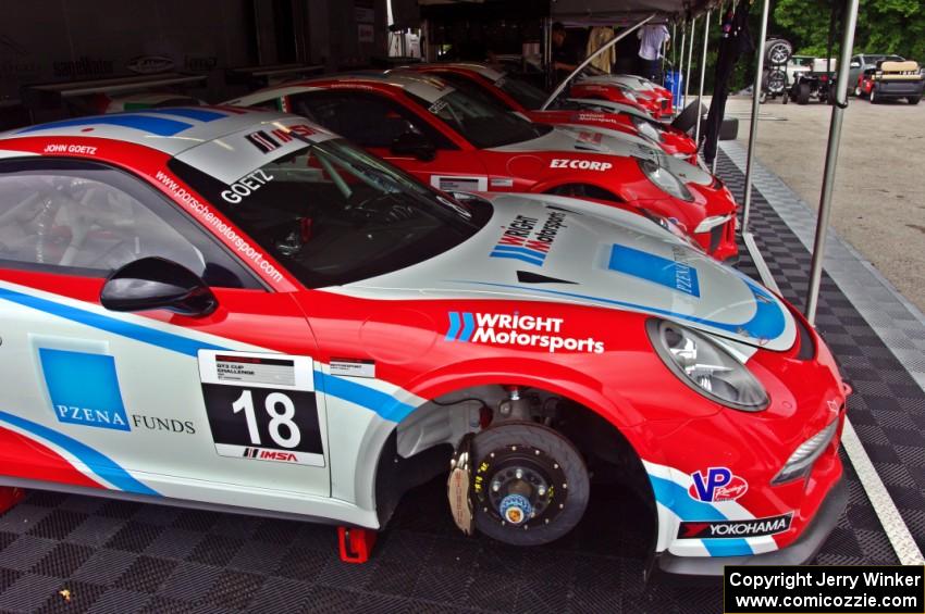 John Goetz's Porsche GT3 Cup along with the other Wright Motorsports cars.