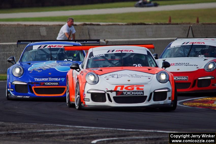 Lucas Catania's, Andrew Longe's and Kasey Kuhlman's Porsche GT3 Cup cars