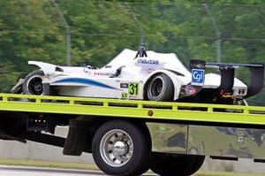 Michal Chlumecky's Panoz Élan DP-02 on the flatbed after tagging the wall.