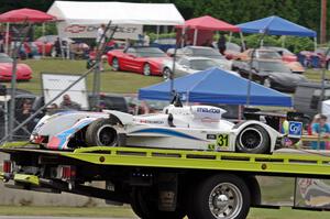 Michal Chlumecky's Panoz Élan DP-02 on the flatbed after tagging the wall.