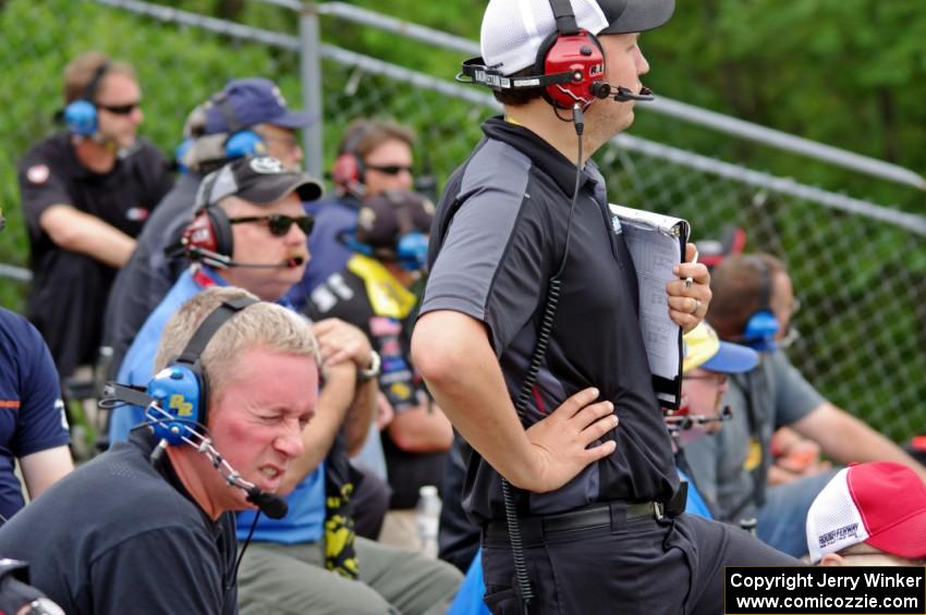 Spotters in the grandstands at turn 1.