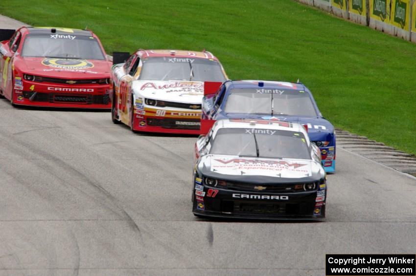 Dylan Kwasniewski's Chevy Camaro, Elliott Sadler's Ford Mustang, Andy Lally's Chevy Camaro and Michael Self's Chevy Camaro