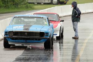Brian Kennedy's Ford Mustang Boss 302 and Ed Dulski's Datsun 240Z on the false grid.