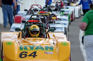Matt Gray's Spec Racer Ford 3 at the front of the Spec Racer grid.