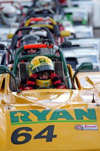 Matt Gray's Spec Racer Ford 3 at the front of the Spec Racer grid.