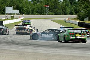 Jordan Bernloehr's Chevy Camaro collides with Justin Haley's Ford Mustang