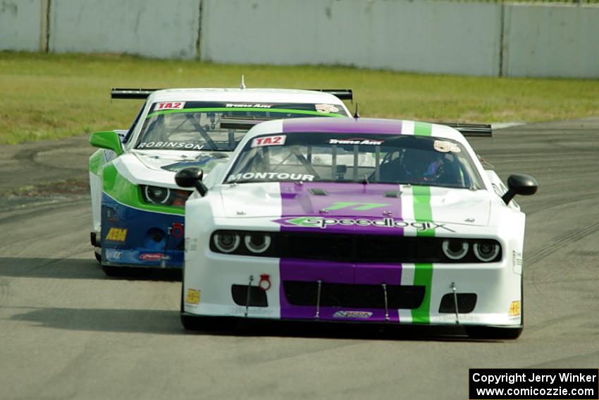 Louis­-Philippe Montour's Dodge Challenger and Gar Robinson's Chevy Camaro