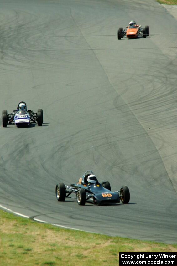 Tom Stephani's Crossle 35F Formula Ford, Tim Woelk's Elden Mk.10 Formula Ford and Rich Stadther's Dulon LD-9 Formula Ford