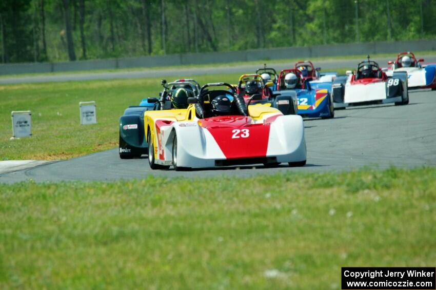 David Glodowski's Spec Racer Ford leads the pack into turn 4.