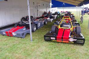 Lindell Motorsports' Spec Racer Ford 3s lined up in the paddock.