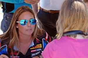 Shea Holbrook talks to a fan at the autograph session.