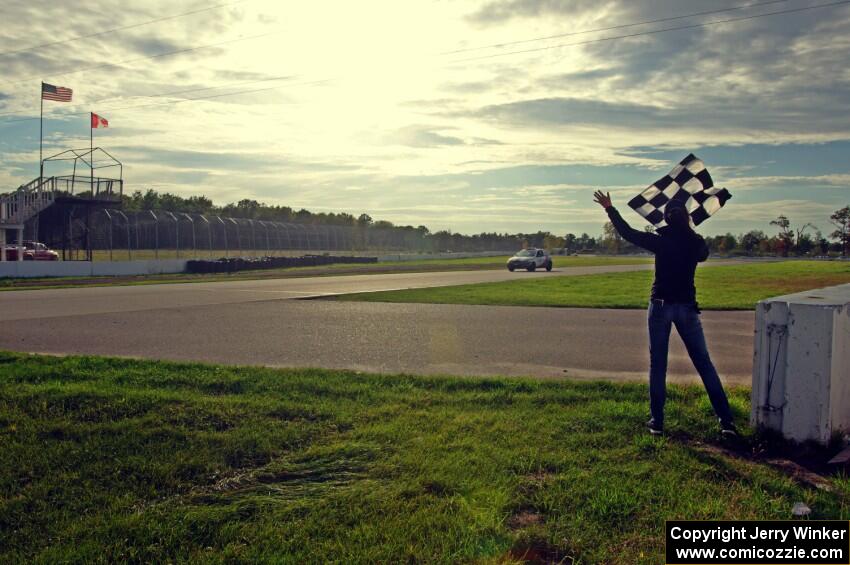 Granny Shifters Ford Focus takes the checkered flag.