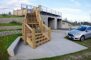 The brand new staircase that leads from the viewing area at the bridge to the paddock area.