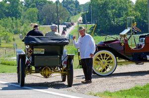 Gil Fitzhugh's 1907 Stanley Steamer checks on Gene Grengs' 1910 Stanley Steamer