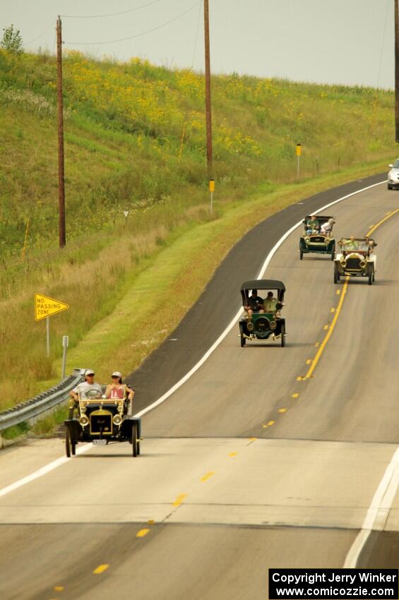 Dave Mickelson's 1911 Maxwell, Dean Dorholt's 1907 Franklin, Roddy Pellow's 1908 Overland and John Bowman's 1905 Franklin