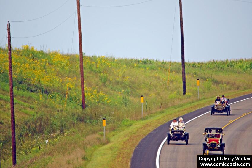 Jim Laumeyer's 1910 Maxwell, Peter McIntyre's 1906 Cadillac and Steve Boyd's 1910 Brush