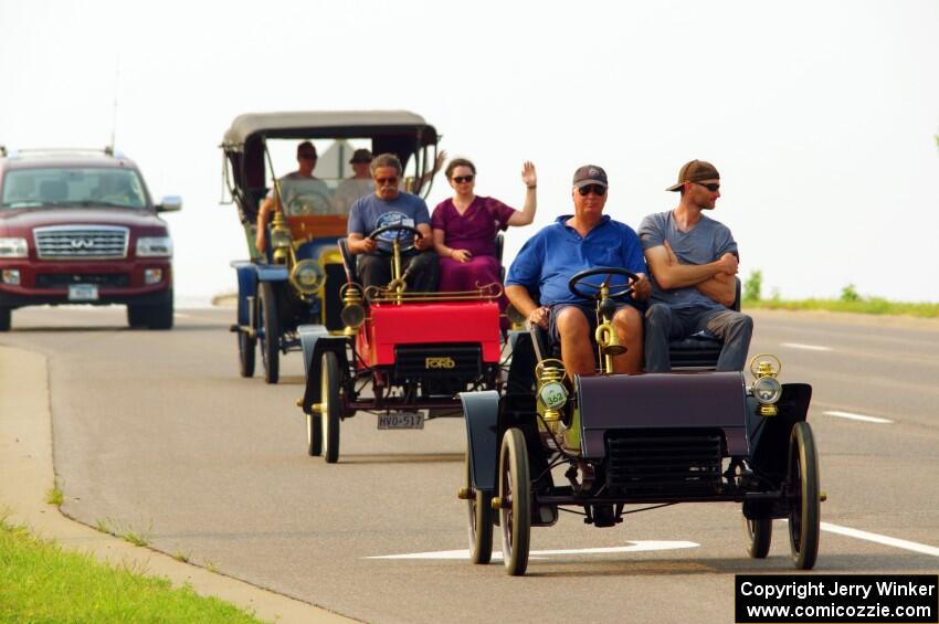 Tim Kelly's 1904 Ford, Ross McTavish's 1903 Ford and Jeff Kelly's 1907 Ford