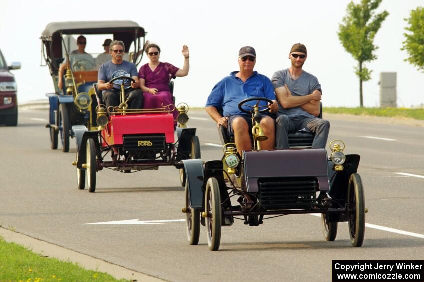 Tim Kelly's 1904 Ford, Ross McTavish's 1903 Ford and Jeffrey Kelly's 1907 Ford