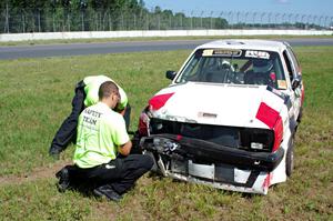 Virtually Worthless VW Golf had its day end after hitting the inside wall exiting turn 3.