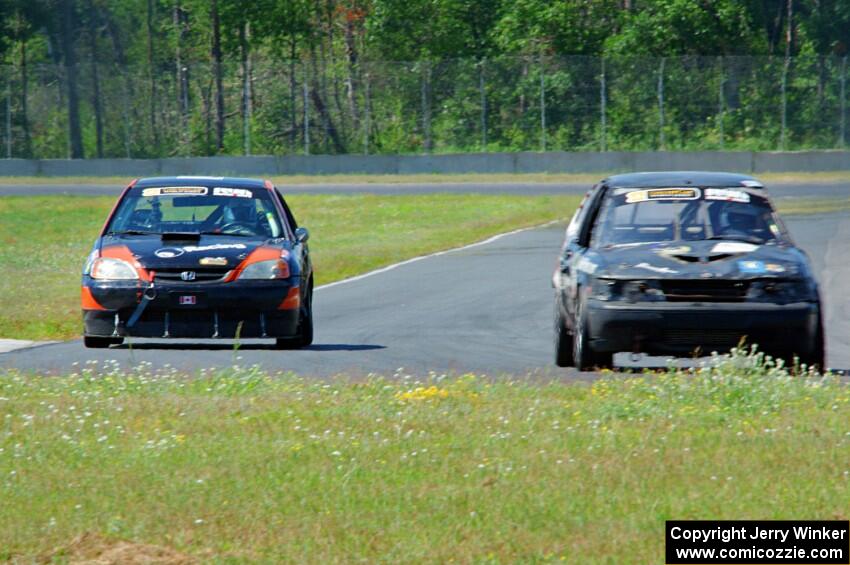 rbankracing.com SAAB 9-3 passes 8 Ball Racing Honda Civic