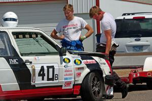 Virtually Worthless VW Golf back in the paddock after the wreck.