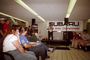 Steve Gingras speaks at Rallyfest on the Thursday night prior to the Ojibwe Forests Rally.