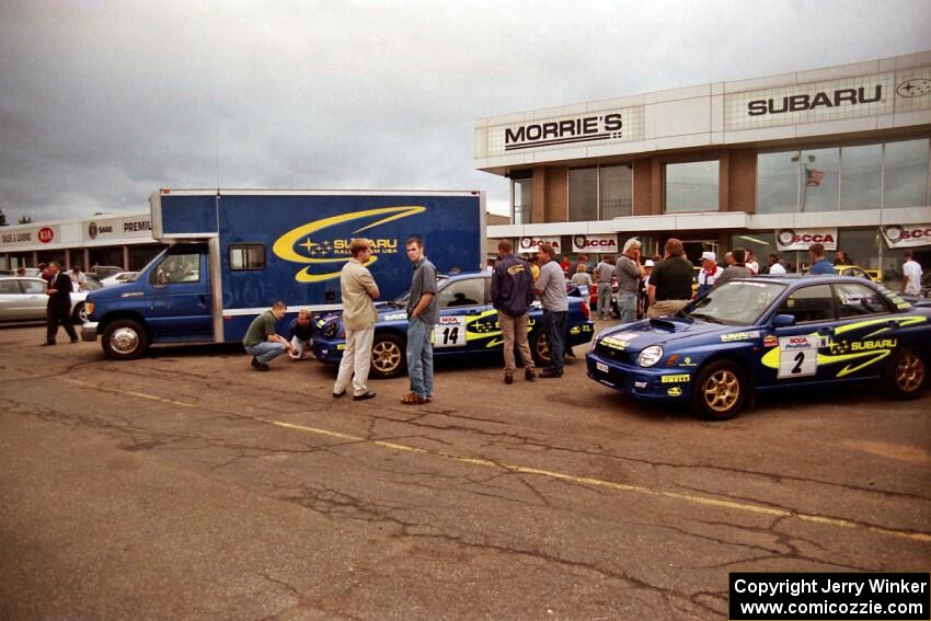 Subaru Rallysport USA WRX STi's: (14) Mark Lovell / Steve Turvey and (2) Karl Scheible / Brian Maxwell