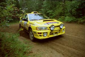 Paul Eklund / Scott Huhn Subaru Impreza comes into a 90-right on SS2 (Stump Lake).