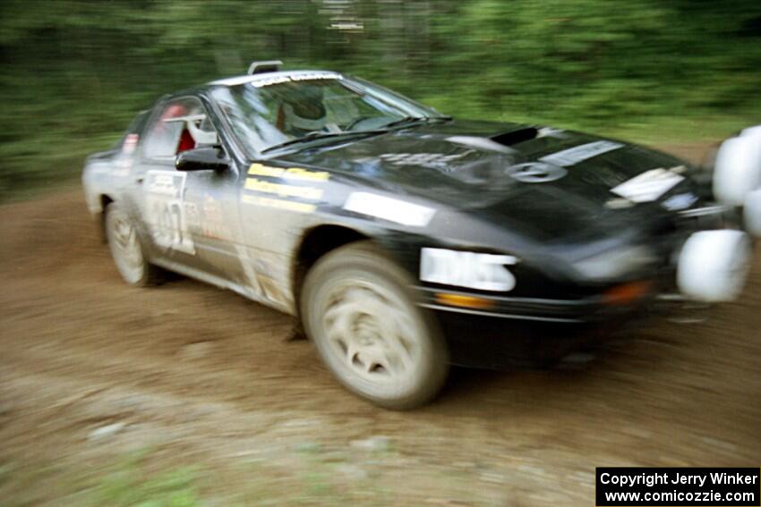 Dave Hintz / Rick Hintz Mazda RX-7 Turbo comes out of a 90-right on SS2 (Stump Lake).