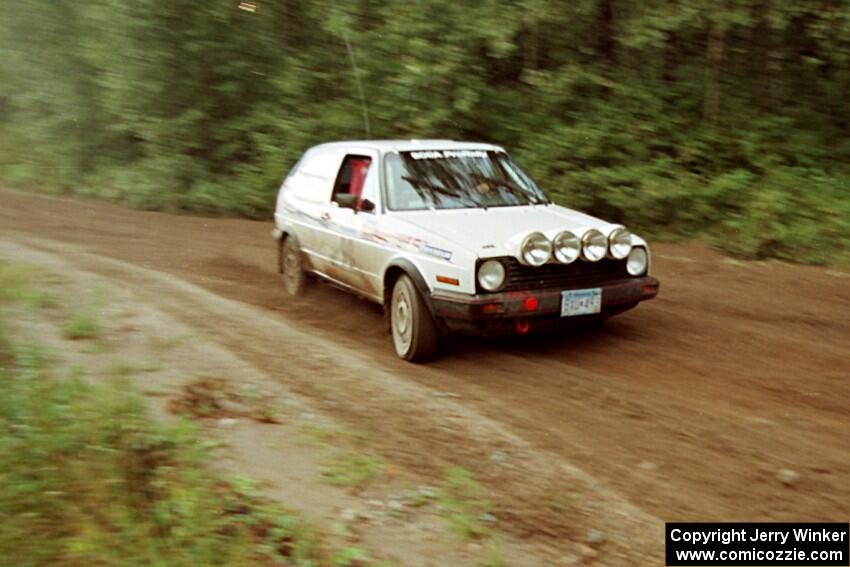 Bob Nielsen / Ed Wahl VW GTI  comes into a 90-right on SS2 (Stump Lake).