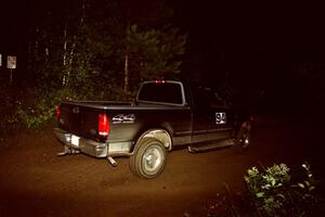 A sweep vehicle drives out of a 90-right on SS2 (Stump Lake).