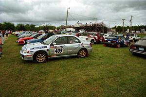 Wyeth Gubelmann / Therin Pace Subaru WRX at parc expose prior to the running of SS7 (Speedway Shenanigans).