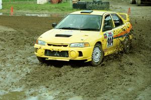 John Drislane / Declan Hegarty Mitsubishi Lancer Evo IV slops through the mud on SS7 (Speedway Shenanigans).