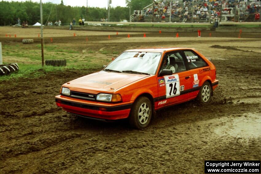 Gail Truess / Jeff Secor Mazda 323GTX on SS7 (Speedway Shenanigans).