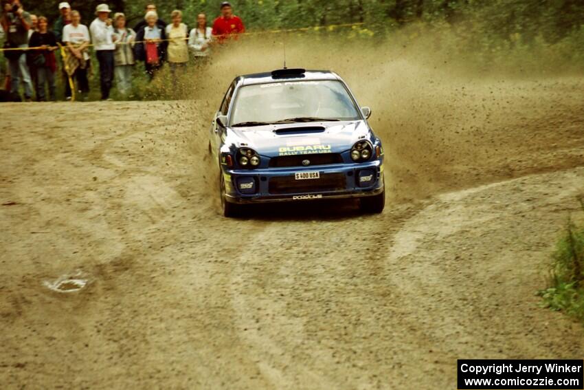 Mark Lovell / Steve Turvey Subaru WRX STi at the spectator point on SS9 (The Spurs).