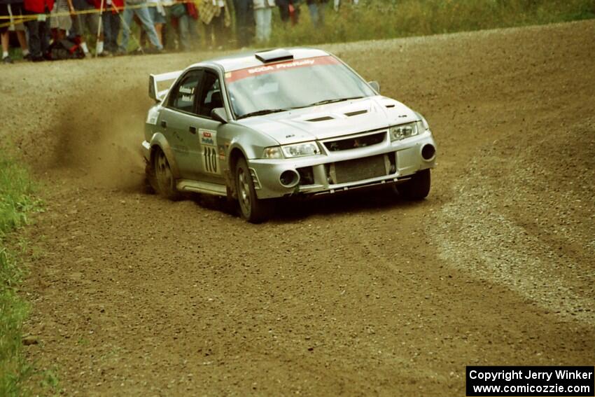 Mark Nelson / Alex Gelsomino Mitsubishi Lancer Evo VI at the spectator point on SS9 (The Spurs).