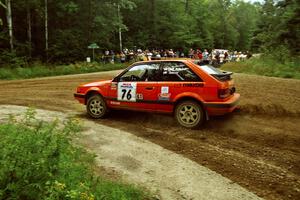 Gail Truess / Jeff Secor Mazda 323GTX at the spectator point on SS9 (The Spurs).