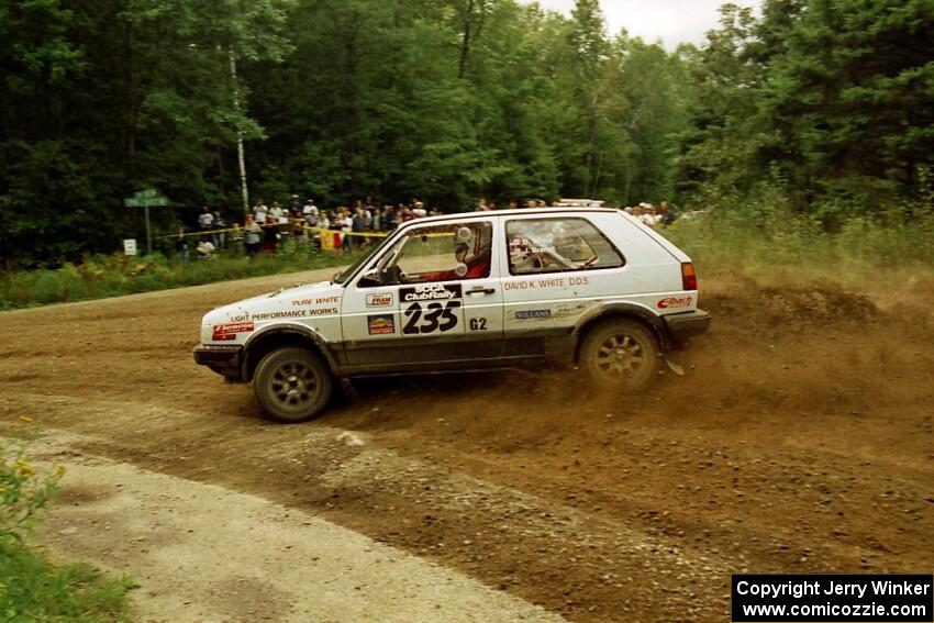 Dave White / Jimmy Brandt VW GTI at the spectator point on SS9 (The Spurs).