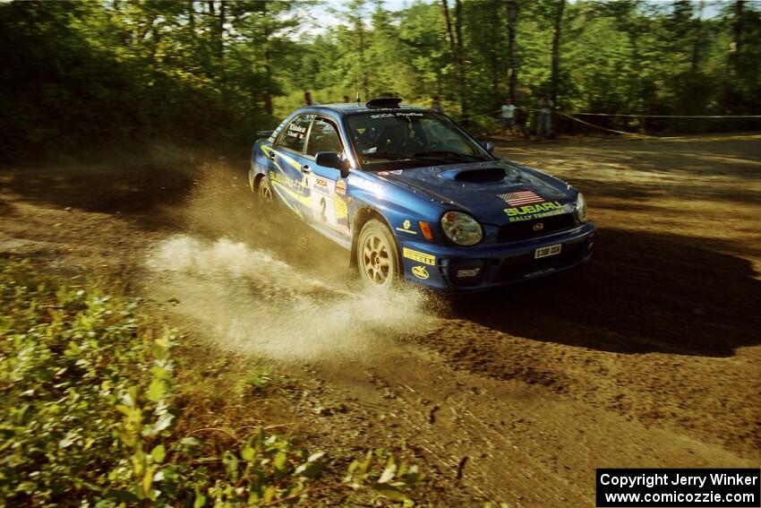 Karl Scheible / Brian Maxwell Subaru WRX STi powers out of a sharp left-hander on SS13 (Steamboat).