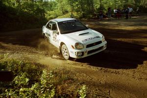 Nat T-Stow / Amity Trowbridge Subaru WRX powers out of a sharp left-hander on SS13 (Steamboat).