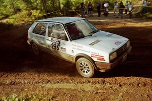 Dave White / Jimmy Brandt VW GTI powers out of a sharp left-hander on SS13 (Steamboat).