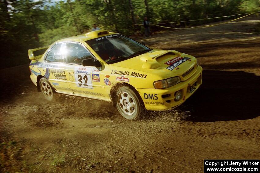 Paul Eklund / Scott Huhn Subaru Impreza powers out of a sharp left-hander on SS13 (Steamboat).